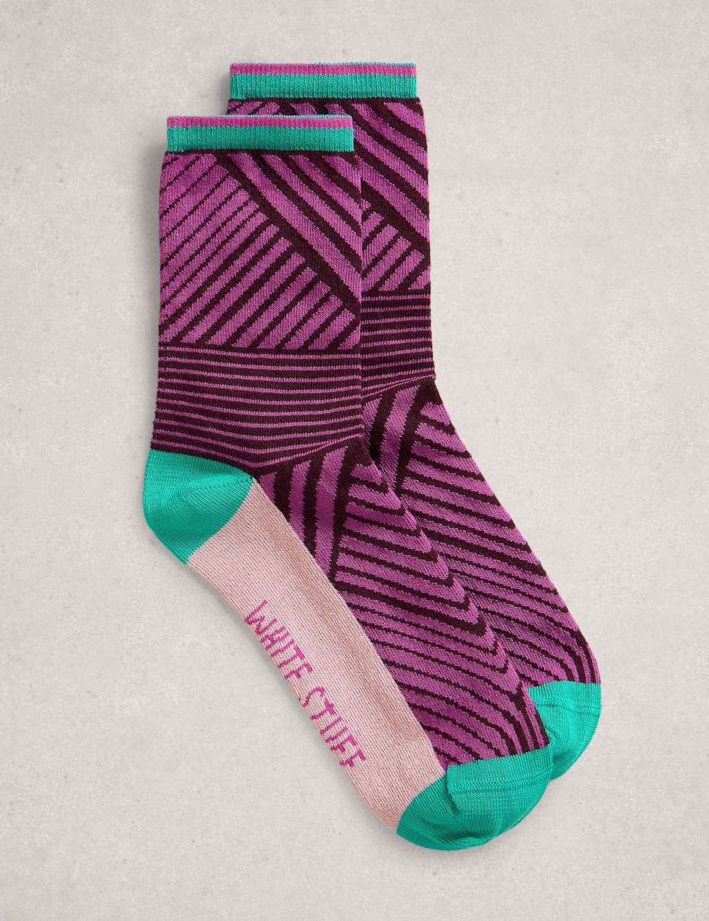 White Stuff Cotton Rich Geometric Ankle High Socks Purple Mix