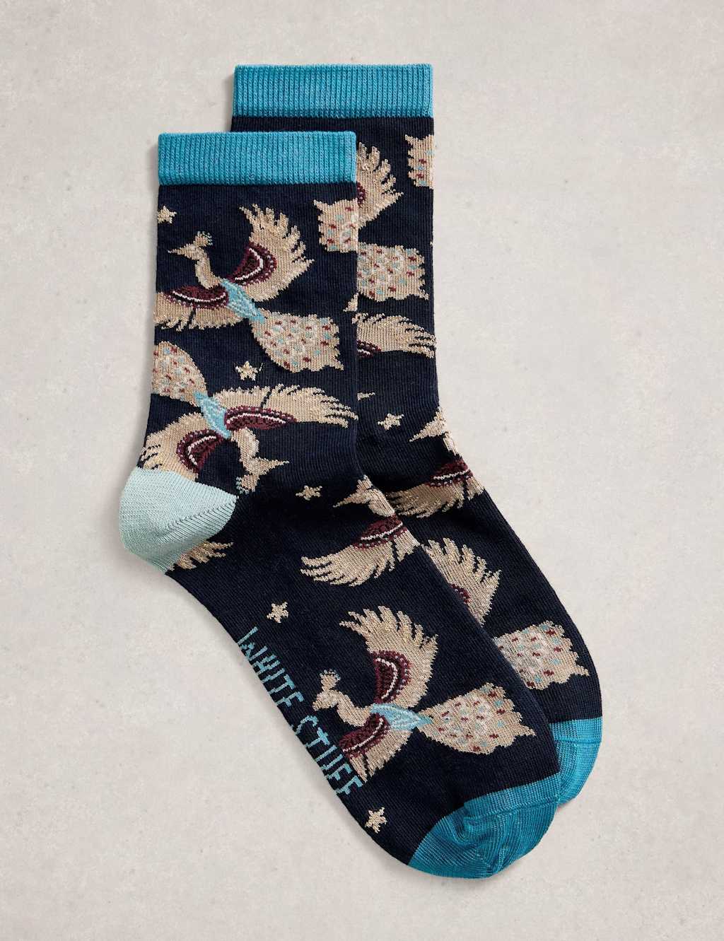 White Stuff Cotton Rich Geometric Ankle High Socks Navy Mix