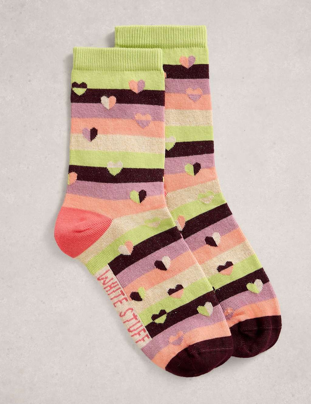 White Stuff Cotton Rich Geometric Ankle High Socks Green Mix