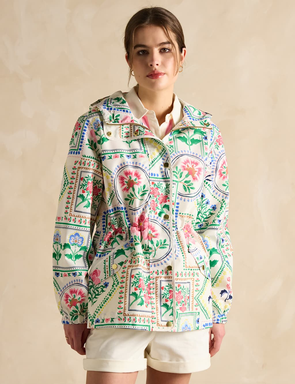 Waterproof Floral Hooded Short Raincoat