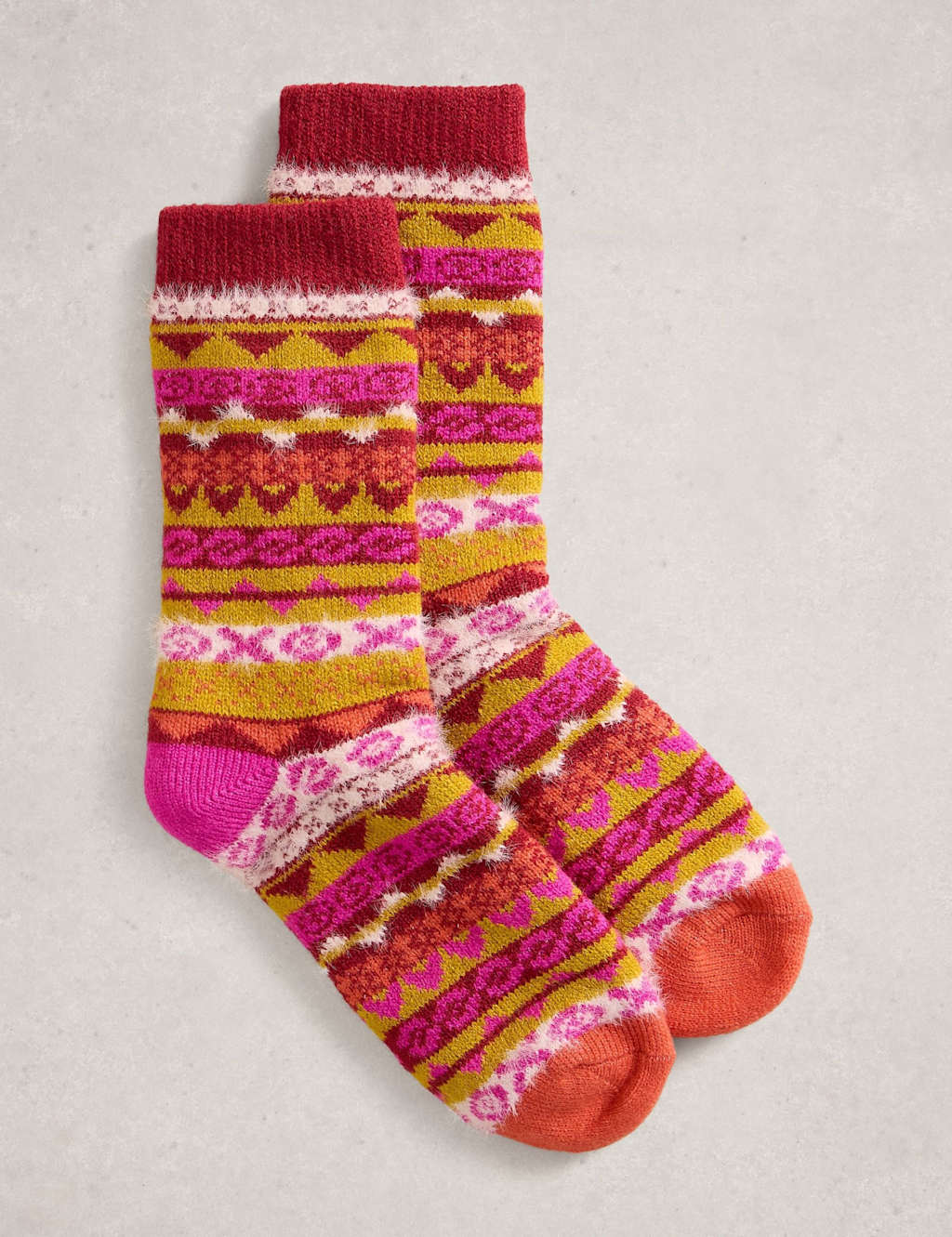 White Stuff Fair Isle Ankle High Socks Pink Mix