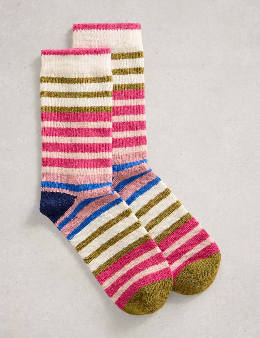 White Stuff Wool Rich Striped Socks Pink Mix