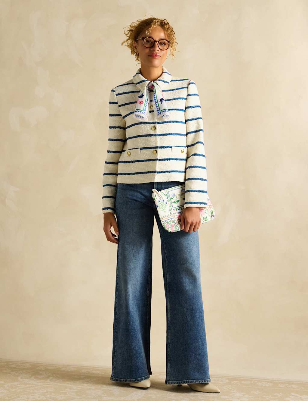 Cotton Rich Striped Collared Jacket