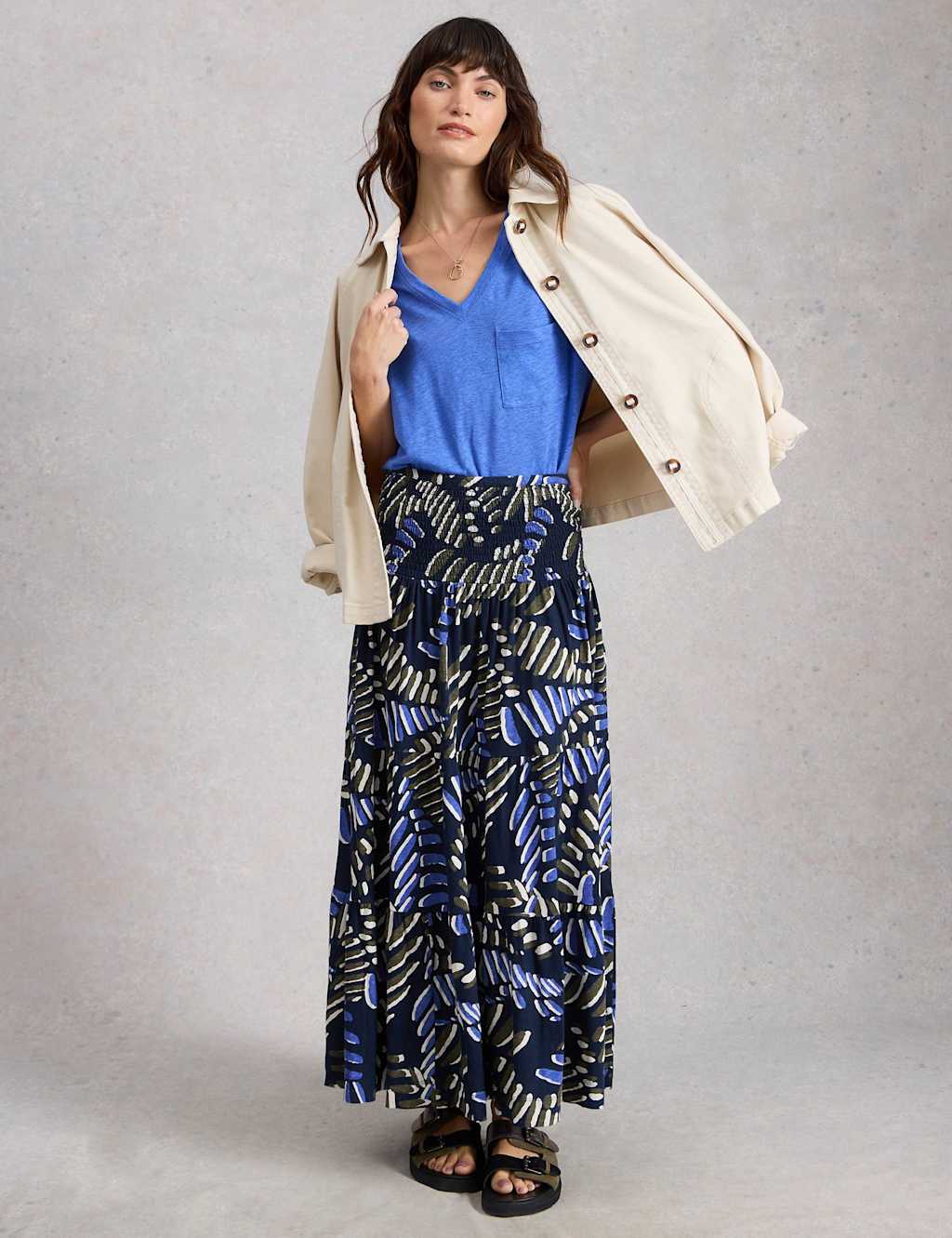White Stuff Women's Jersey Printed Maxi A-Line Skirt - 10 - Navy Mix - Available at M&S