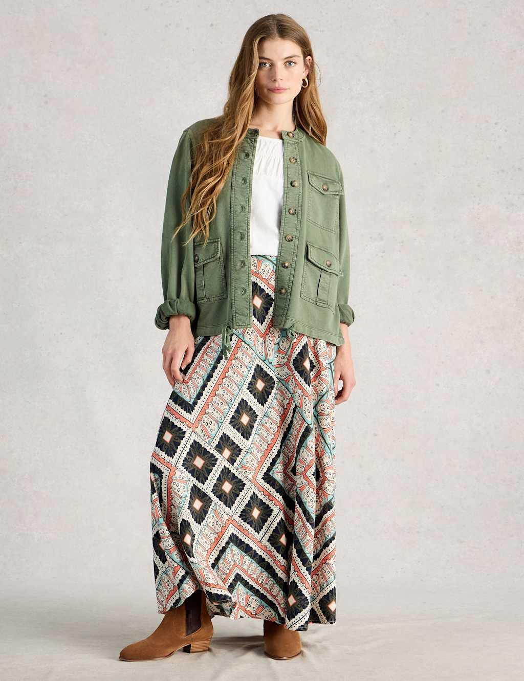 White Stuff Women's Linen Rich Printed Maxi A-Line Skirt - 12 - Orange Mix - Available at M&S