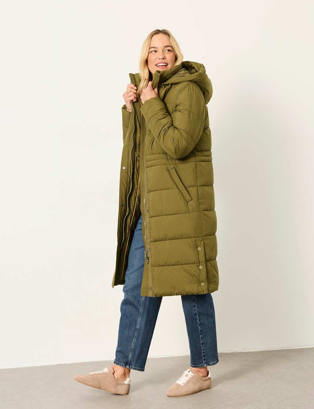 Fatface Women's Hooded Longline Puffer Coat - 16 - Green - Available at M&S