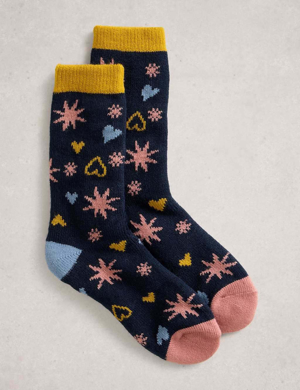 White Stuff Stars and Hearts Ankle High Socks Navy Mix