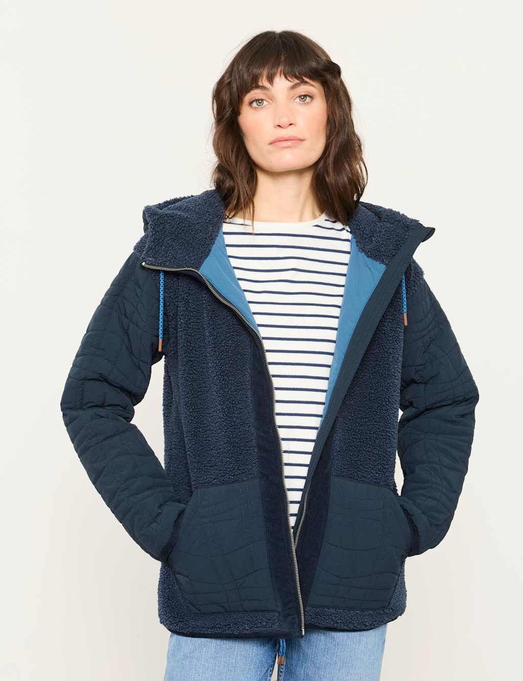 Fatface Women's Borg Quilted Hooded Zip Through Jacket - 22 - Navy - Available at M&S