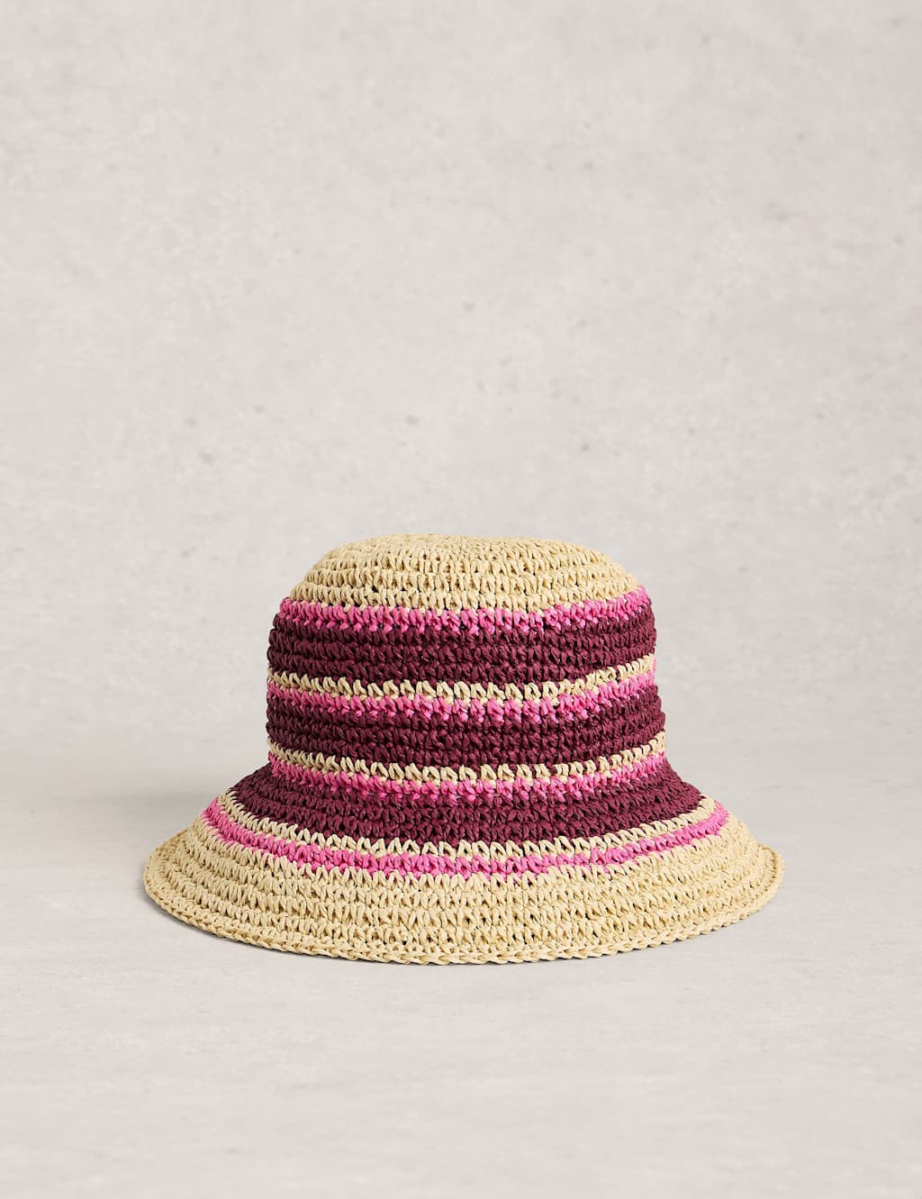White Stuff Women's Straw Striped Bucket Hat - Pink Mix - Available at M&S