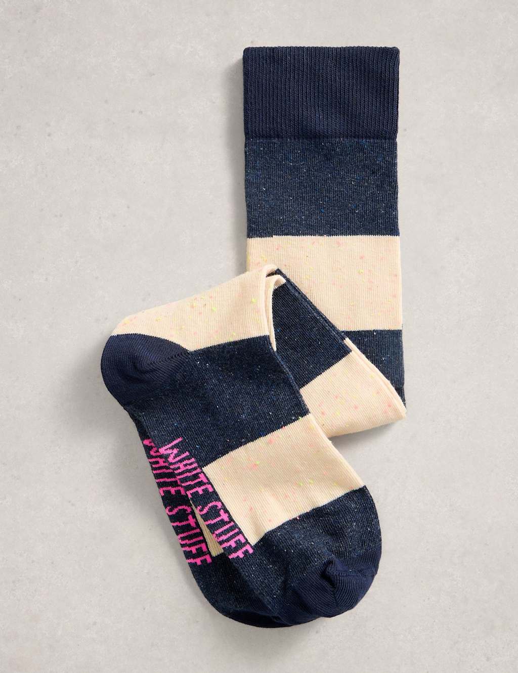 White Stuff Cotton Rich Striped Knee High Socks Navy Mix