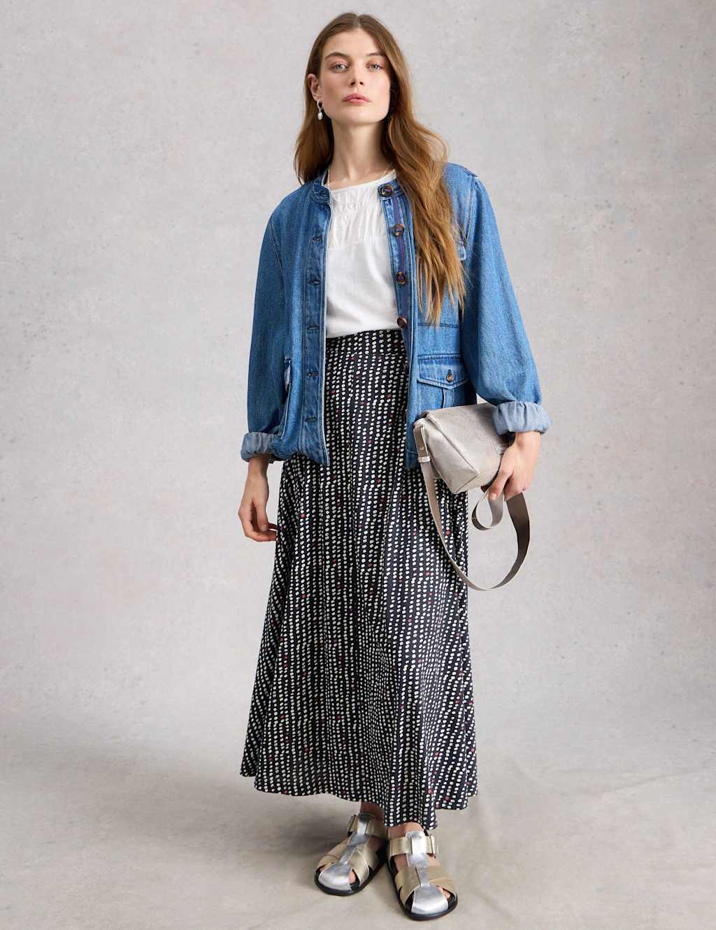 White Stuff Women's Cotton Modal Jersey Printed Maxi Skirt - 12 - Navy Mix - Available at M&S