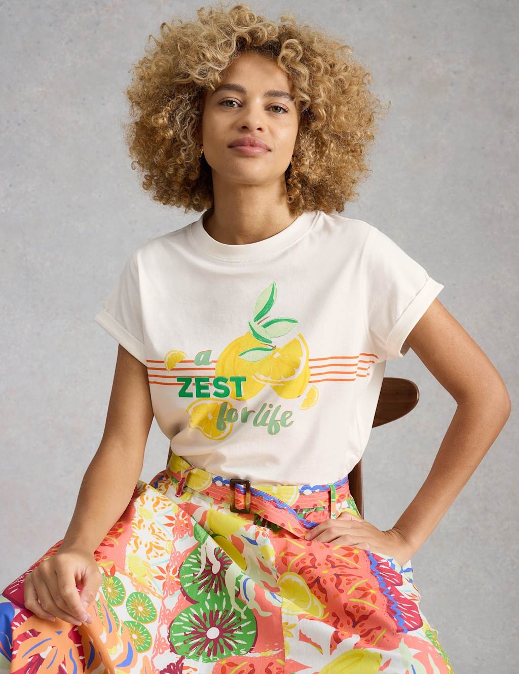 White Stuff Women's Pure Cotton Lemon Graphic T-Shirt - 12 - White Mix - Available at M&S