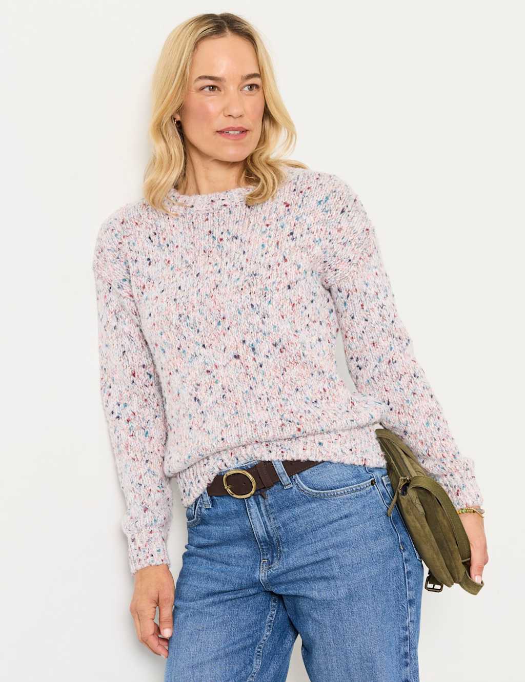 Fatface Women's Cotton Blend Flecked Crew Neck Jumper - 10 - Purple Mix - Available at M&S