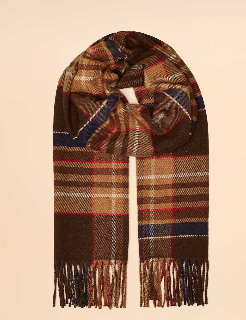 Joules Checked Scarf Brown Mix