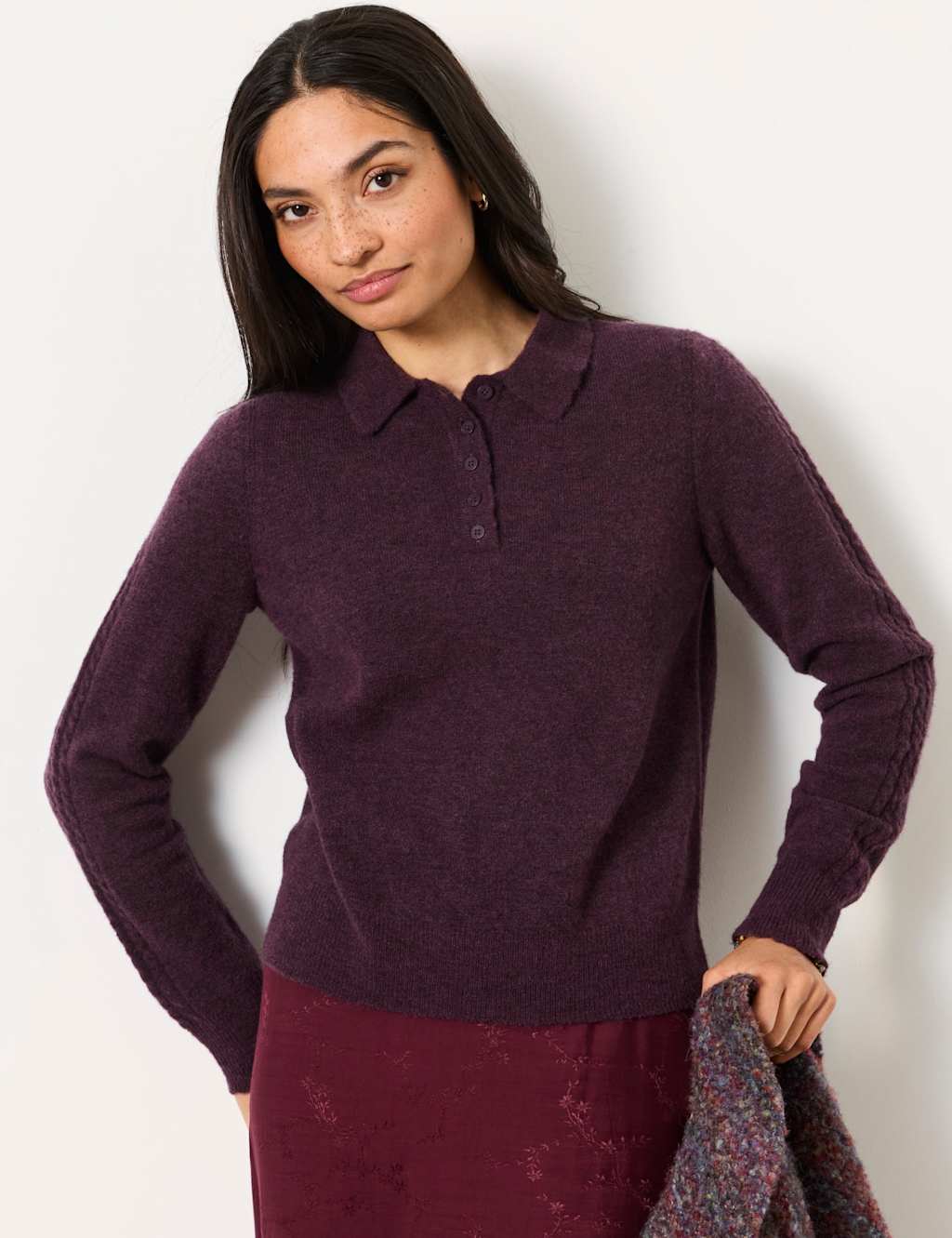 Fatface Women's Wool Blend Collared Polo Jumper with Alpaca - 12 - Purple - Available at M&S