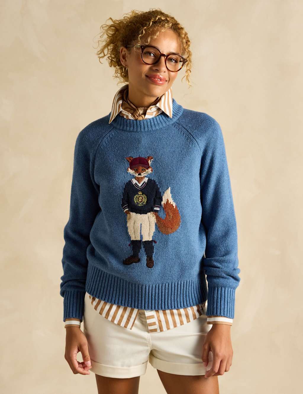 Cotton Rich Embroidered Fox Jumper with Wool