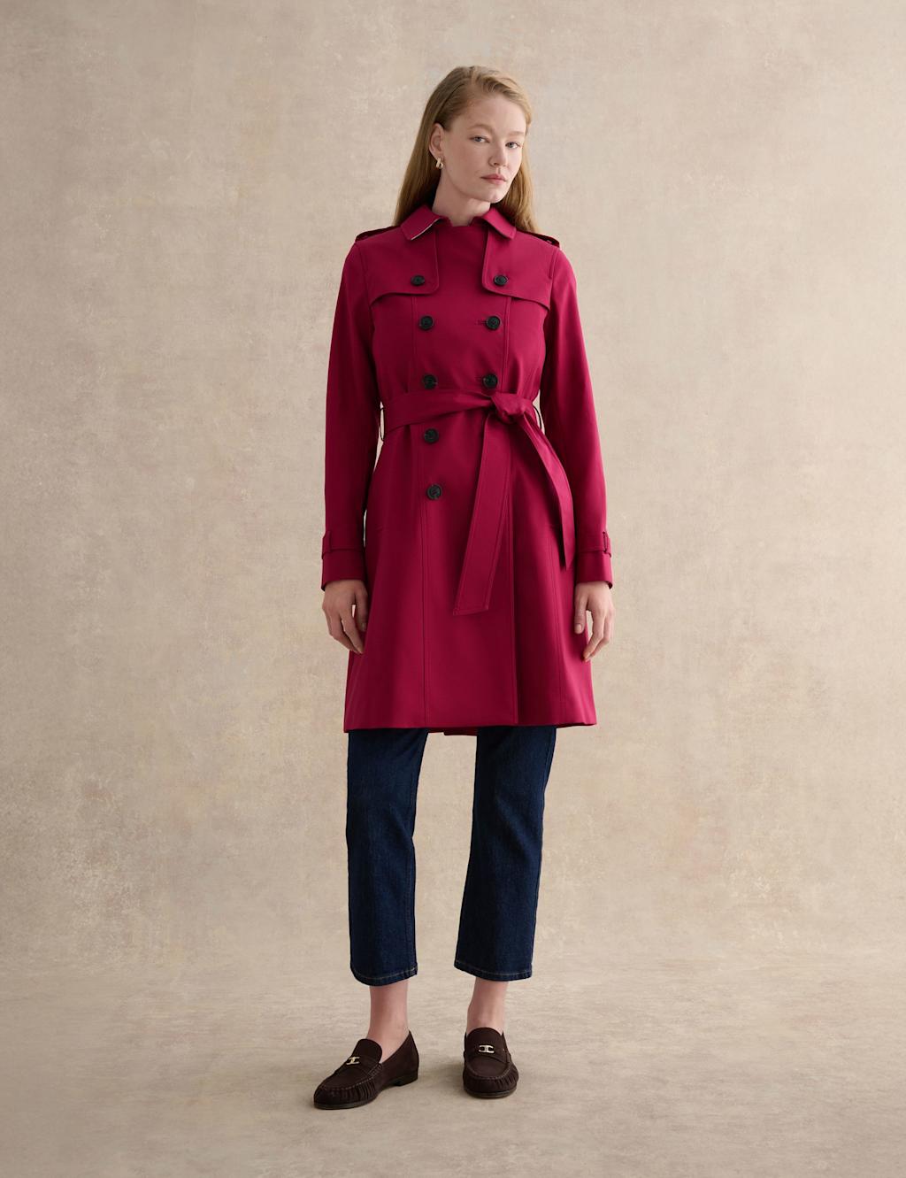 Hobbs Women's Cotton Rich Belted Longline Trench Coat - 8 - Pink - Available at M&S