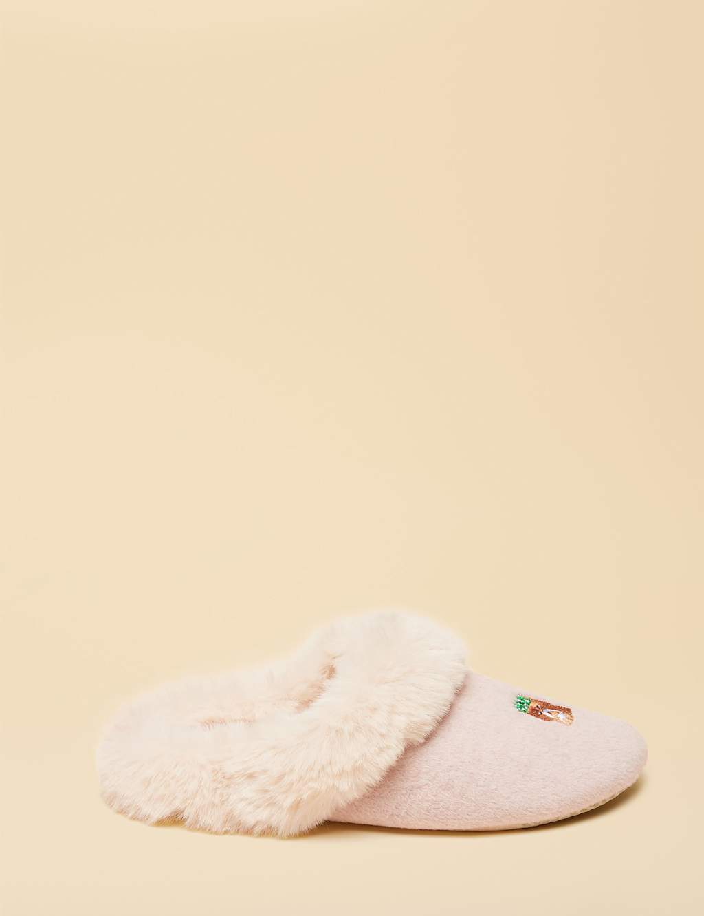 Joules Cat Faux Fur Lined Mule Slippers Pink Mix