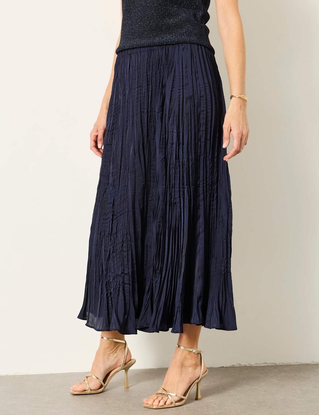 Fatface Women's Textured Pleated Midi Skirt - 10 - Navy - Available at M&S