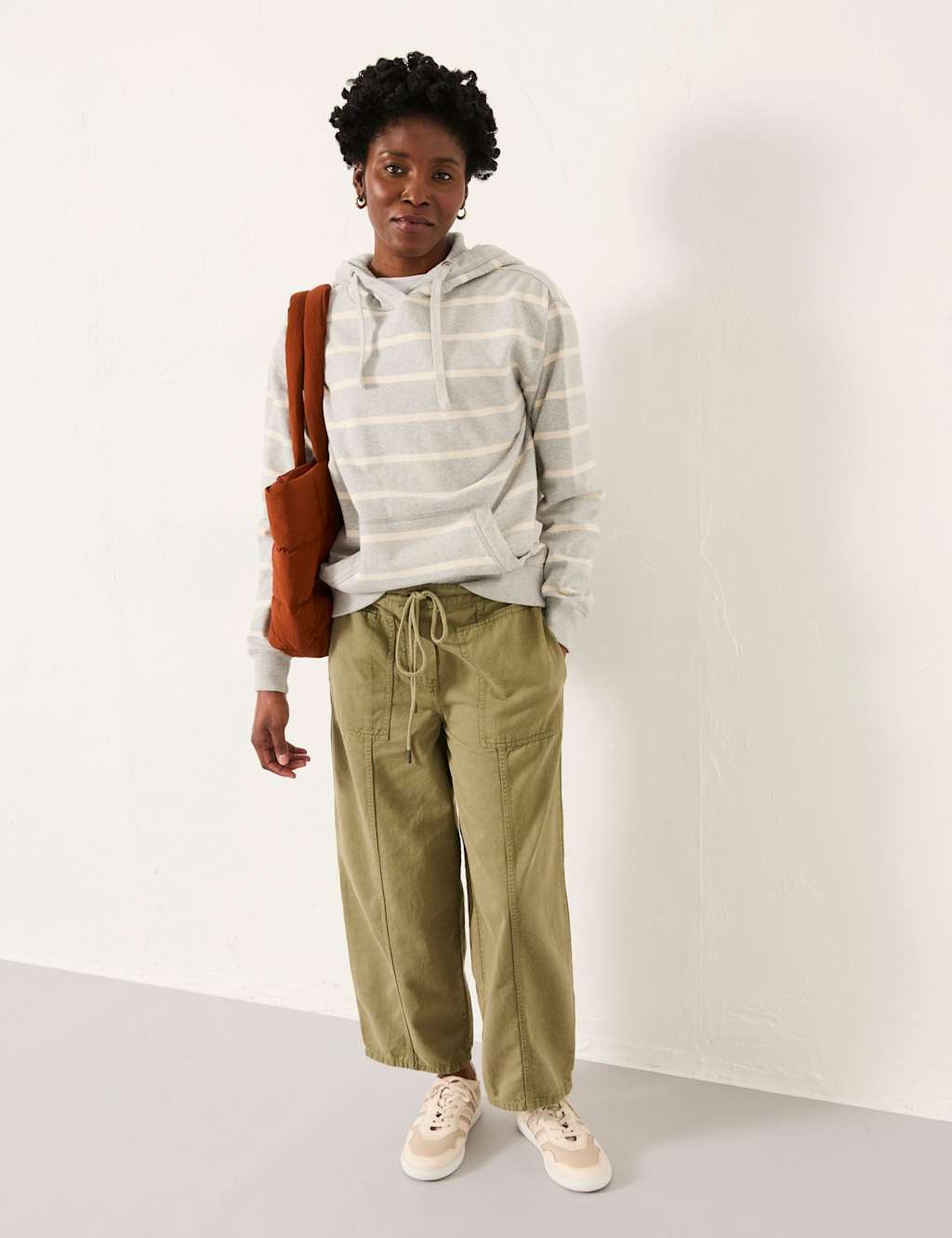 FatFace Pure Cotton Striped Hoodie Grey Mix