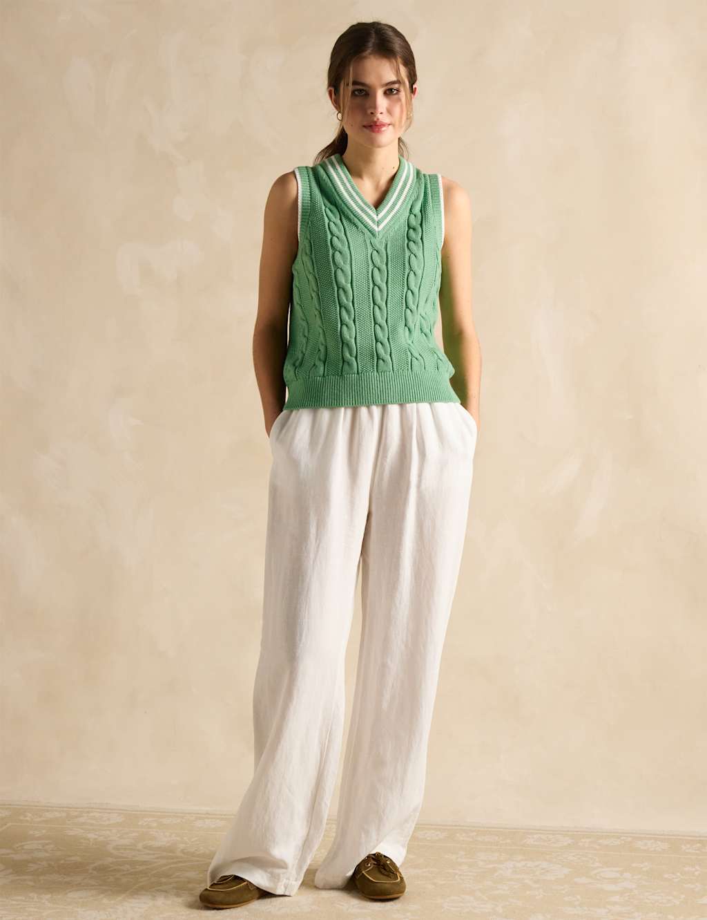 Pure Cotton V-Neck Knitted Vest
