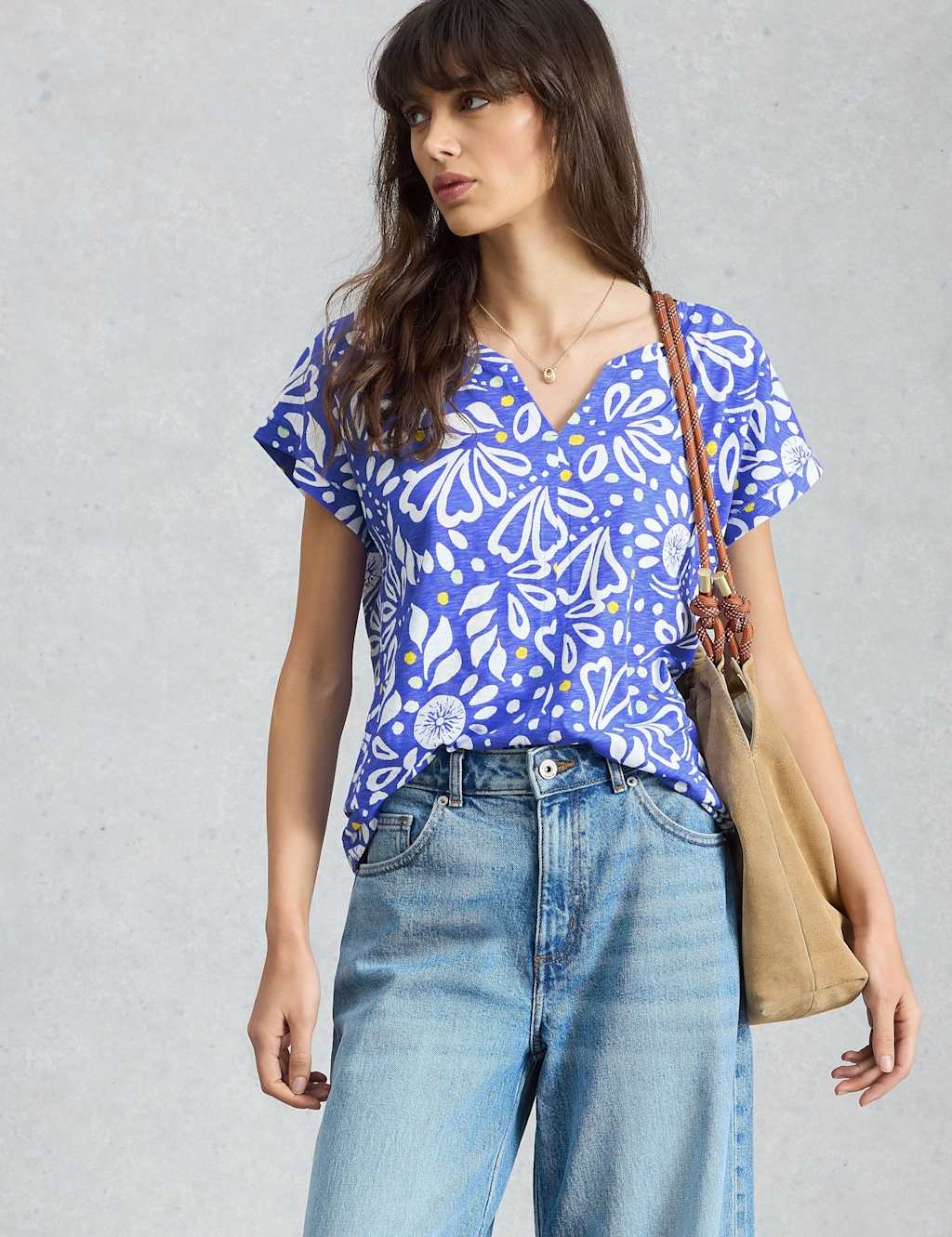White Stuff Women's Pure Cotton Printed T-Shirt - 10 - Blue - Available at M&S