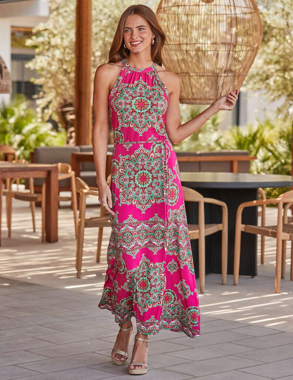 Sosandar Women's Paisley Halter Neck Midaxi Column Dress - 14 - Pink Mix - Available at M&S