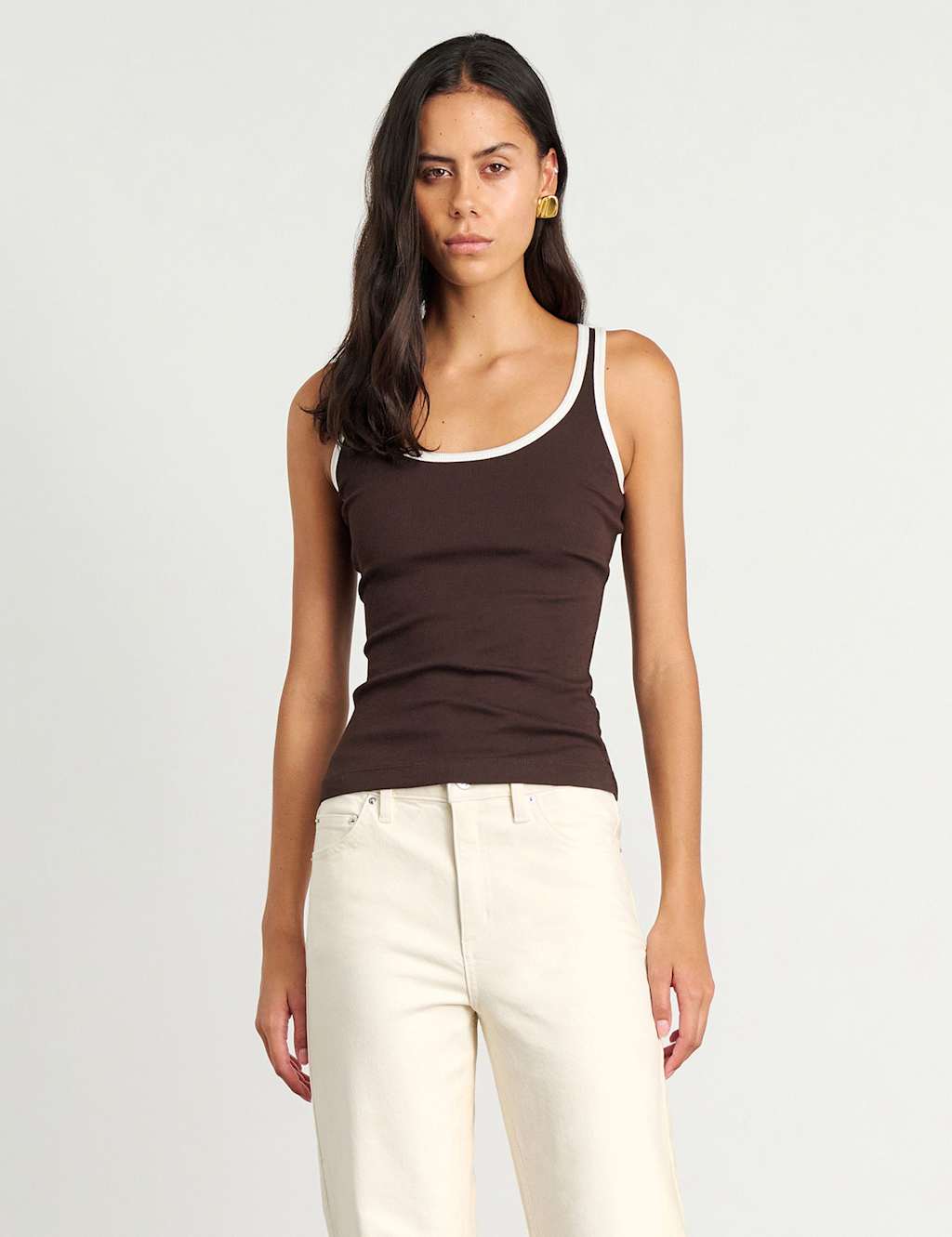 Jag Cotton Rich Scoop Neck Vest Top Brown Mix