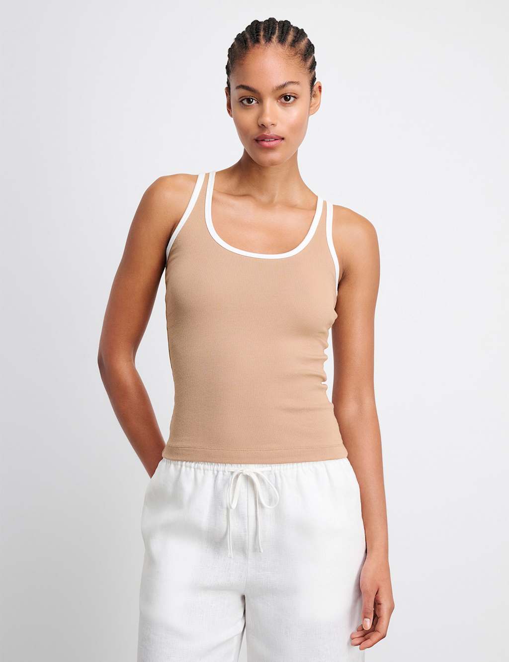 Jag Cotton Rich Scoop Neck Vest Top Natural Mix