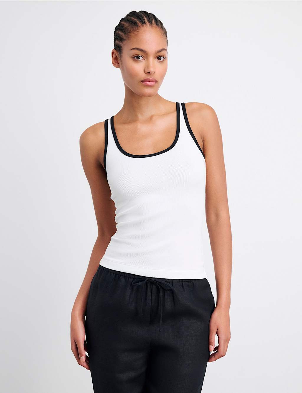 Jag Cotton Rich Scoop Neck Vest Top White Mix