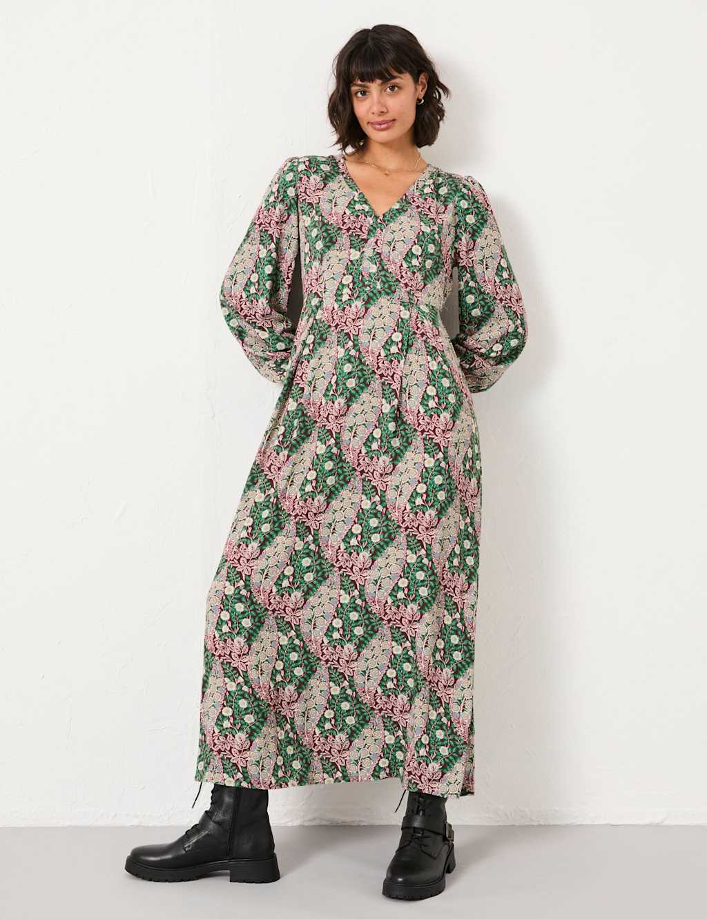 FatFace Floral V-Neck Midi Tea Dress Multi