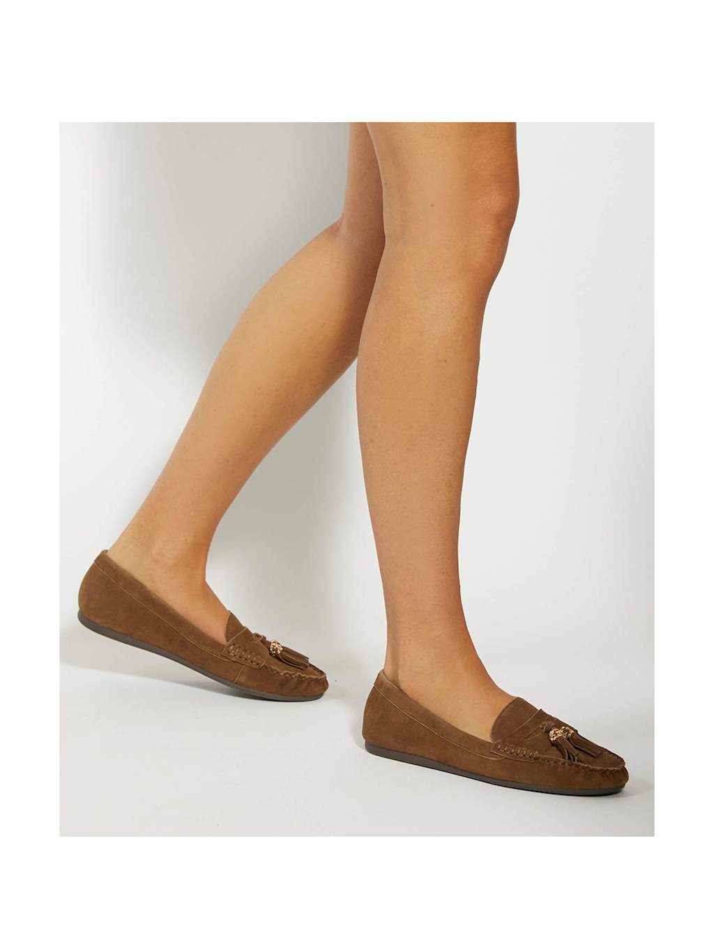 Dune London Leather Tassel Flat Loafers Brown