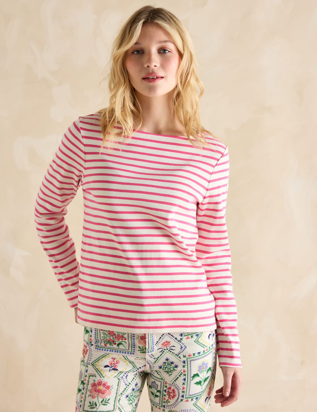 Pure Cotton Striped Slash Neck Top