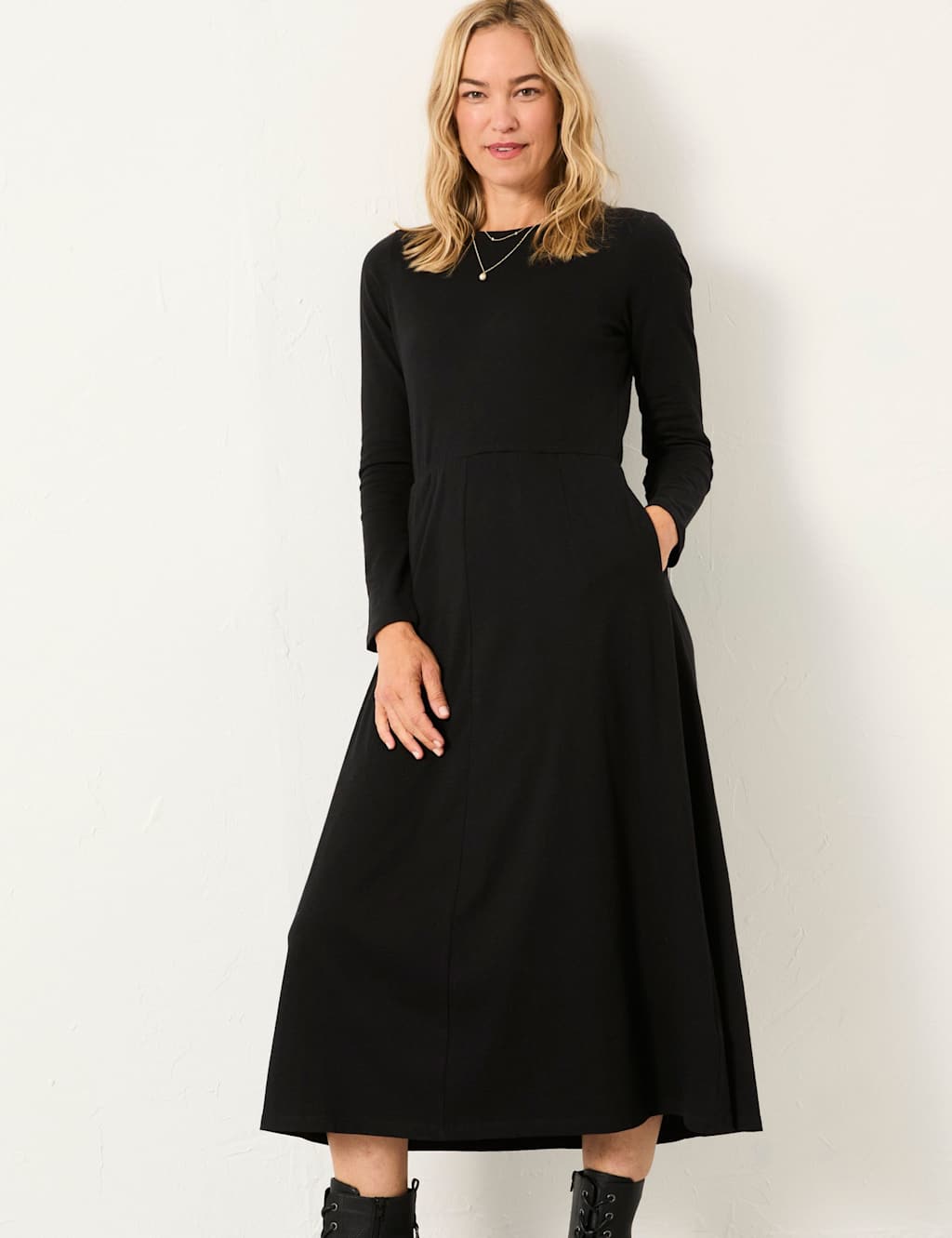 Fatface Women's Cotton Blend Waisted Midi Dress - 16REG - Black, Black
