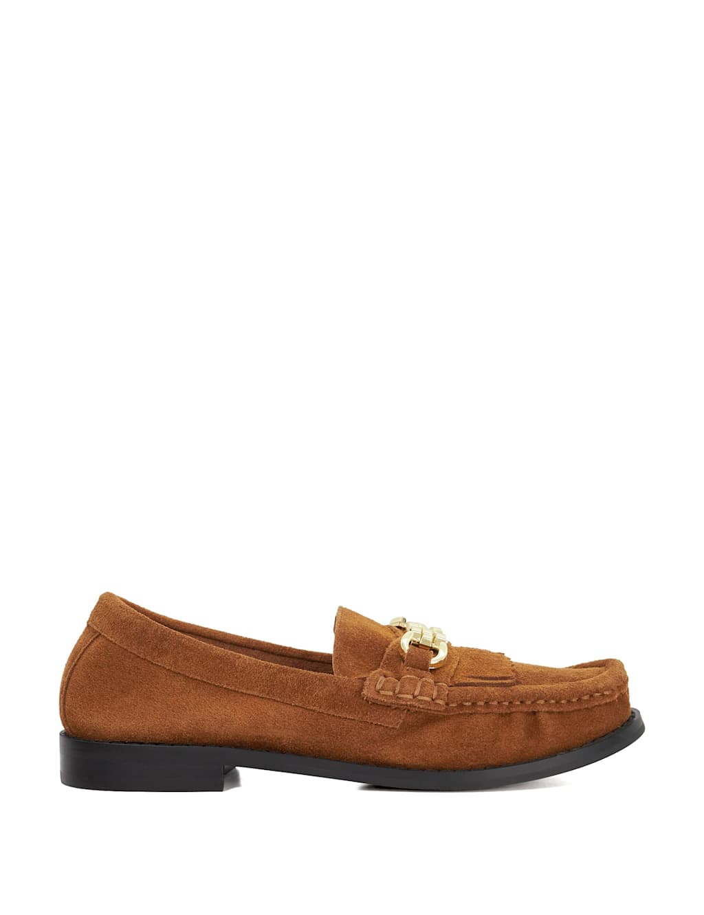 Dune London Suede Bar Flat Loafers Dark Brown