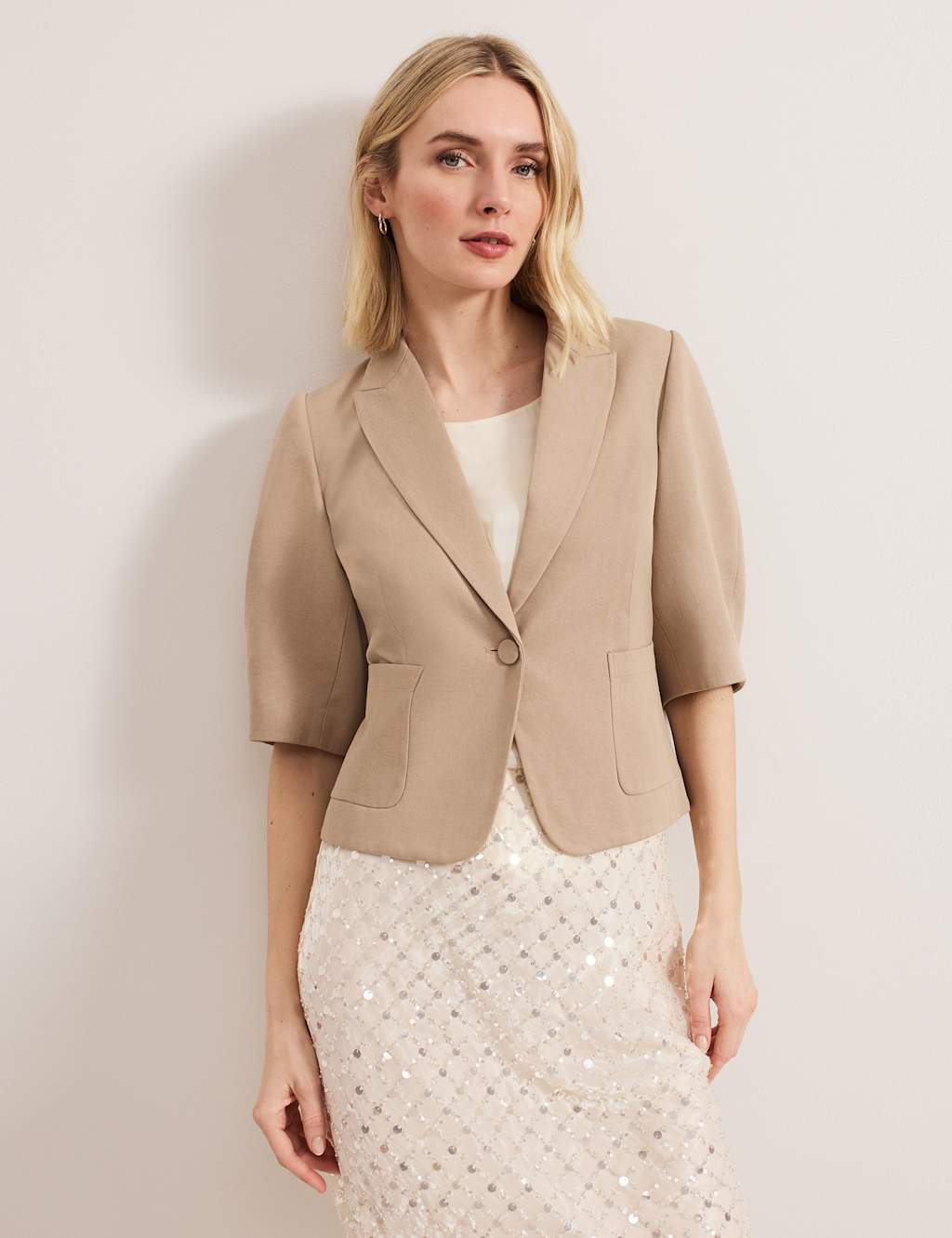 Cotton Blend Single Breasted Cropped Blazer