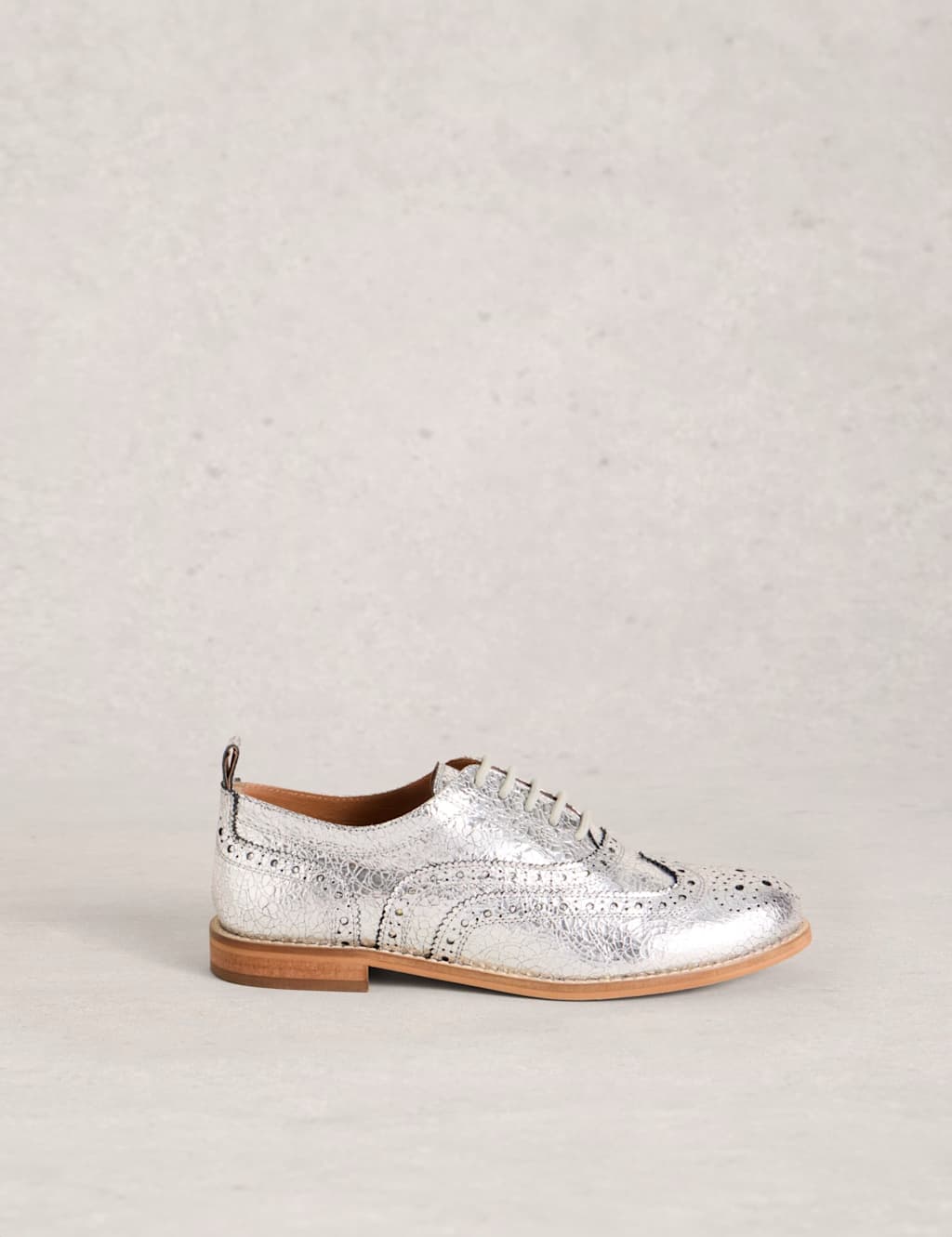 White Stuff Women's Leather Metallic Lace Up Brogues - 6½ - Silver - Available at M&S