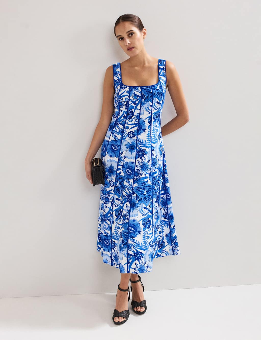 Floral Printed Square Neck Midi Tea Dress