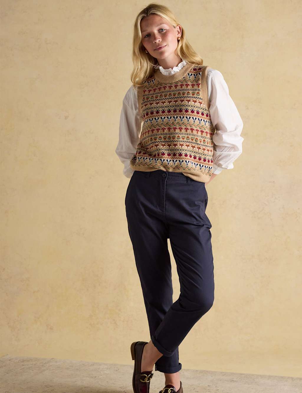 Joules Cotton Rich Brushed Straight Leg Chinos Navy