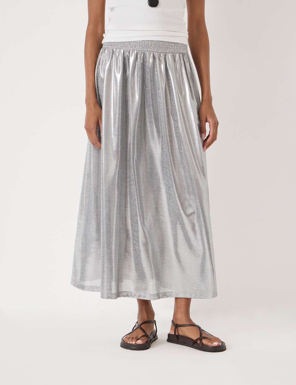 Hush Women's Jersey Metallic Midi A-Line Skirt - Extra Large - Silver - Available at M&S