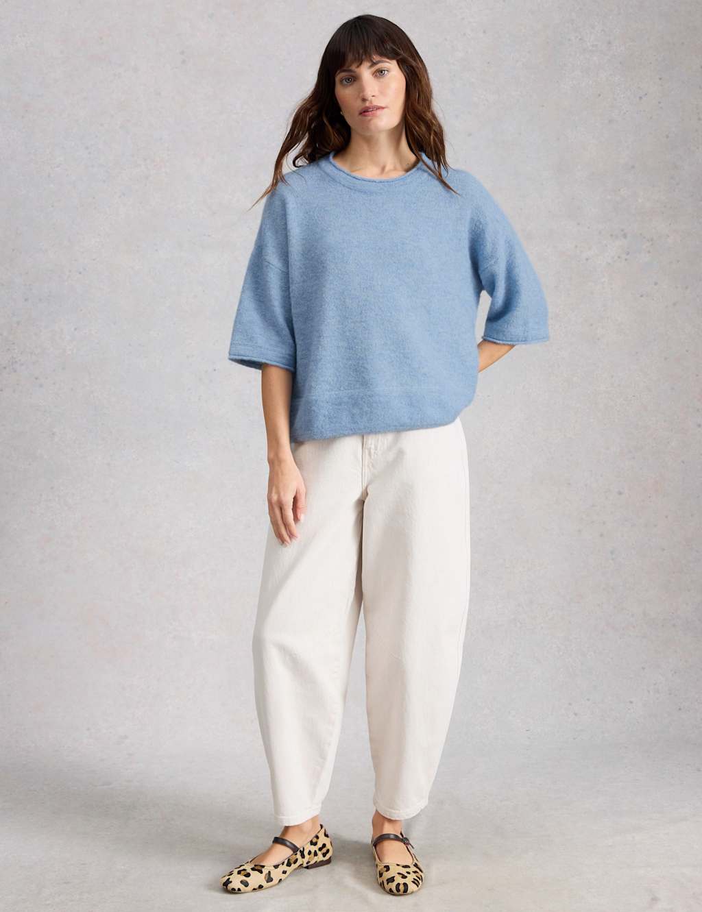 White Stuff Women's Textured Knitted Oversized T-Shirt - 10 - Blue - Available at M&S