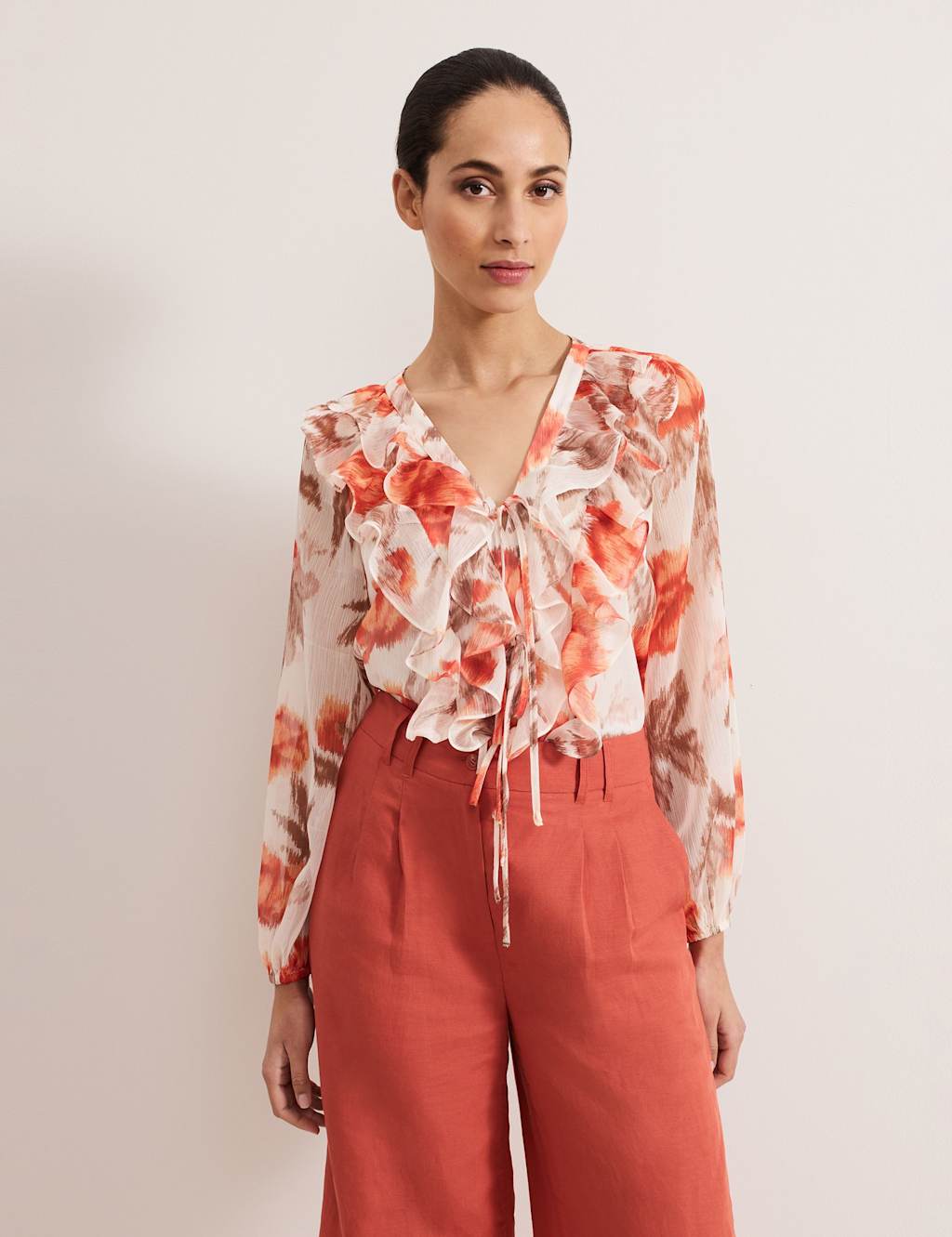 Printed Tie Neck Blouse