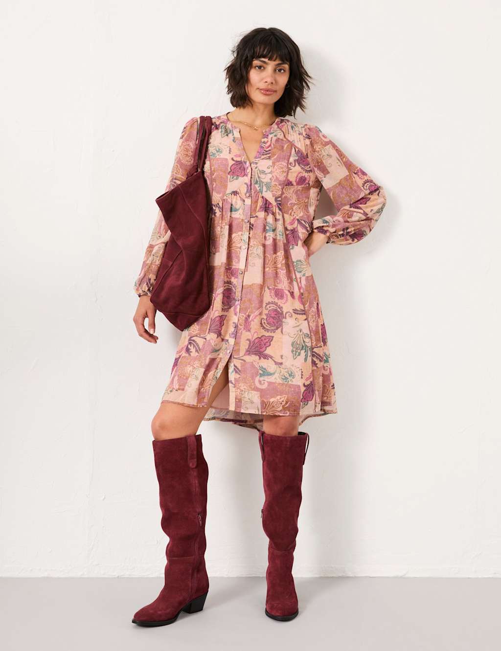 Fatface Women's Notch Neck Printed Tea Dress - 14REG - Pink Mix, Pink Mix