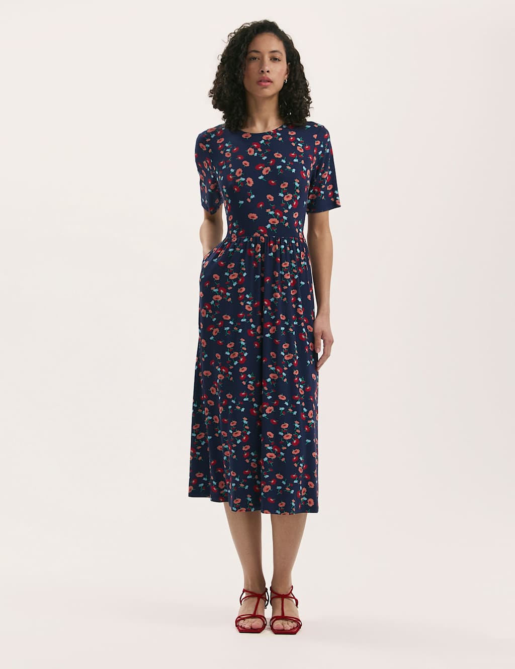 Jersey Floral Midi Waisted T-Shirt Dress