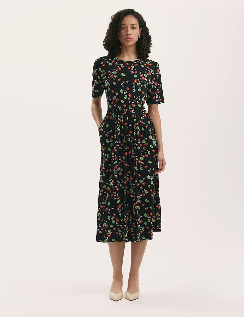 Jersey Floral Midi Waisted T-Shirt Dress