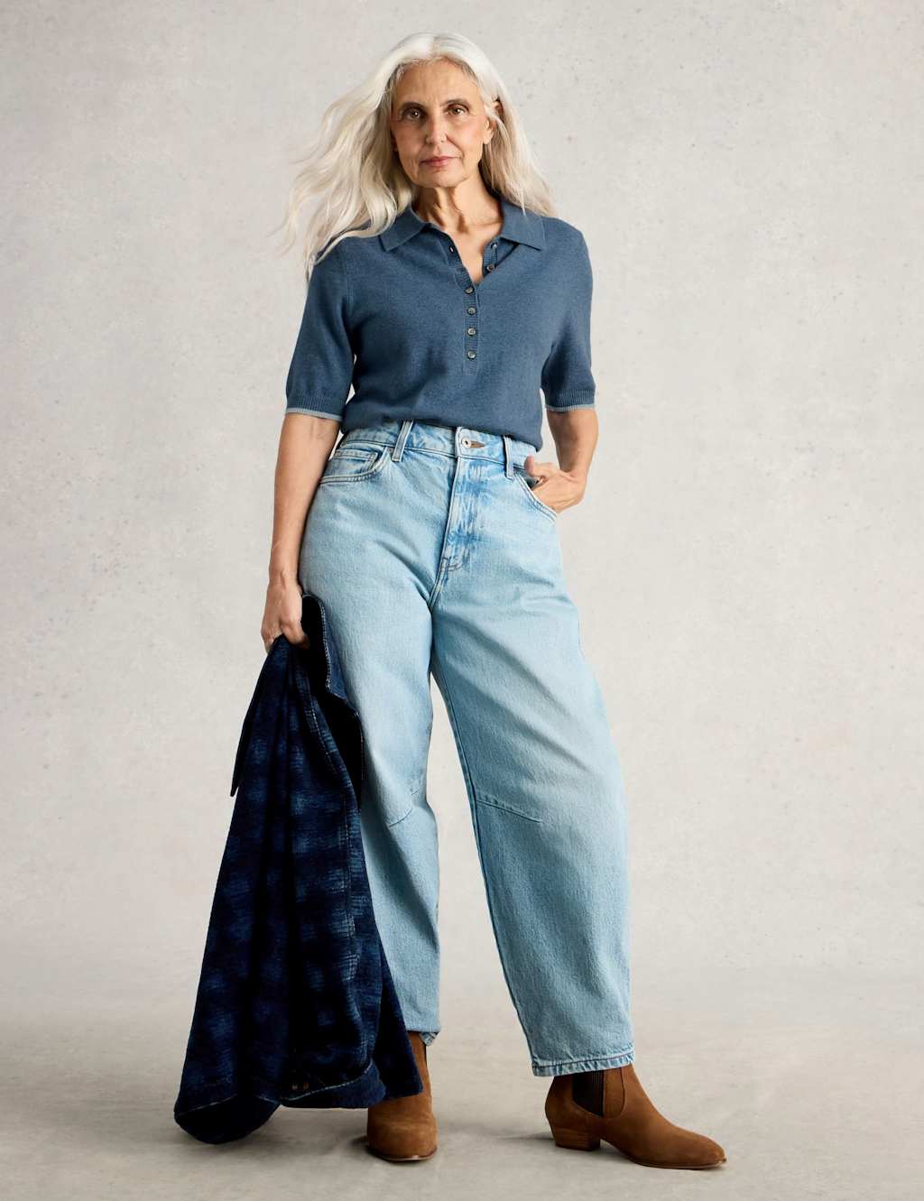 White Stuff Merino Wool Blend Knitted Polo T-Shirt Blue