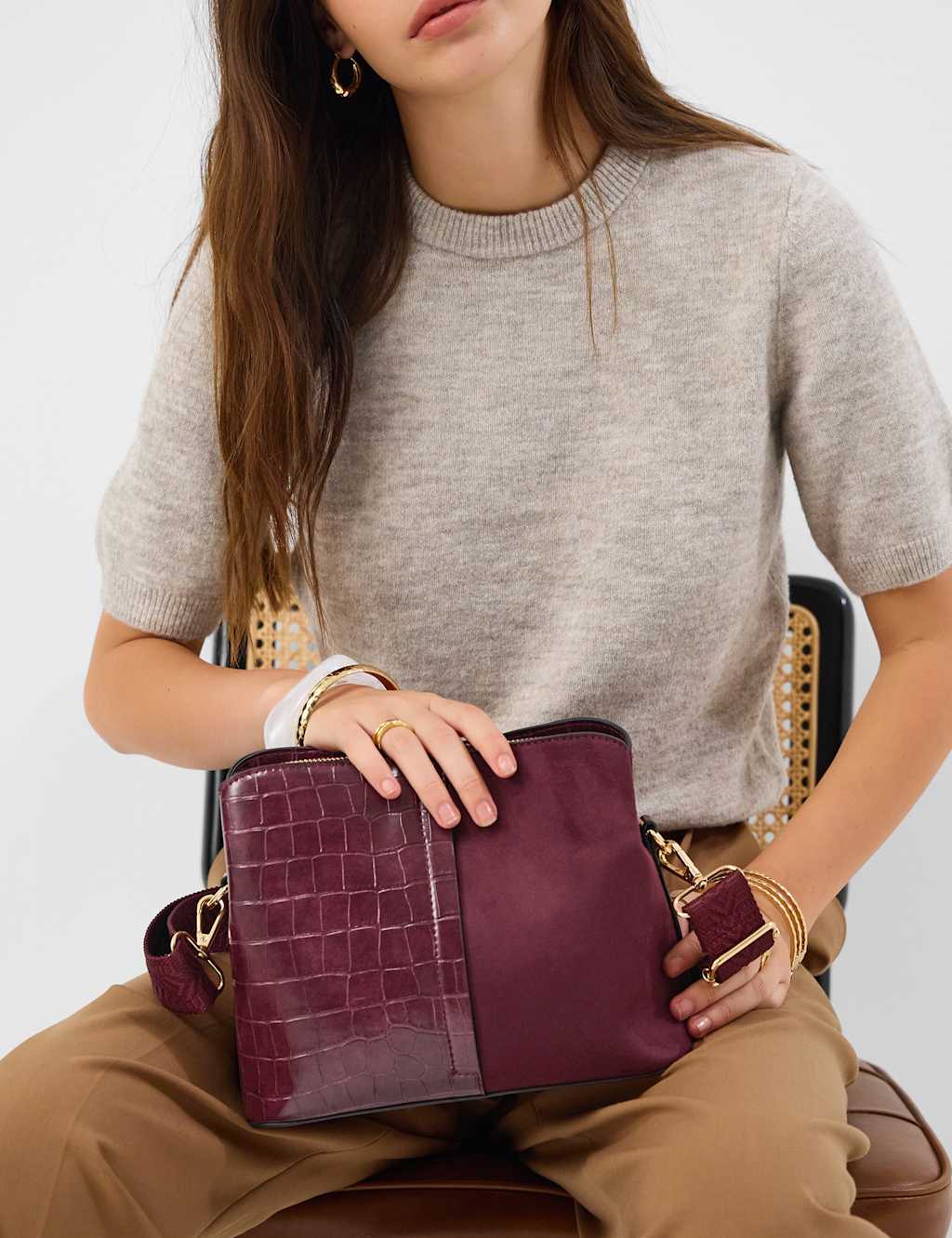 Accessorize Women's Croc Effect Cross Body Bag - Burgundy - Available at M&S