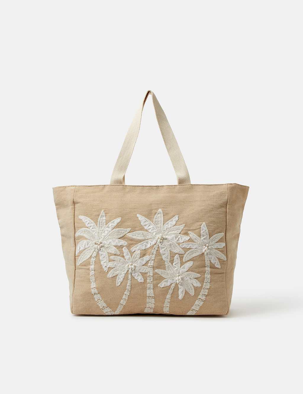 Accessorize Women's Jute Rich Palm Tree Embroidery Beach Bag - Natural - Available at M&S