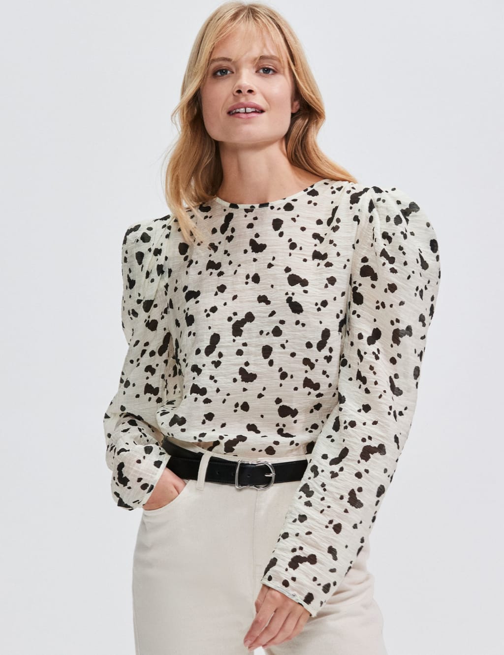 Dalmatian Print Puff Sleeve Blouse