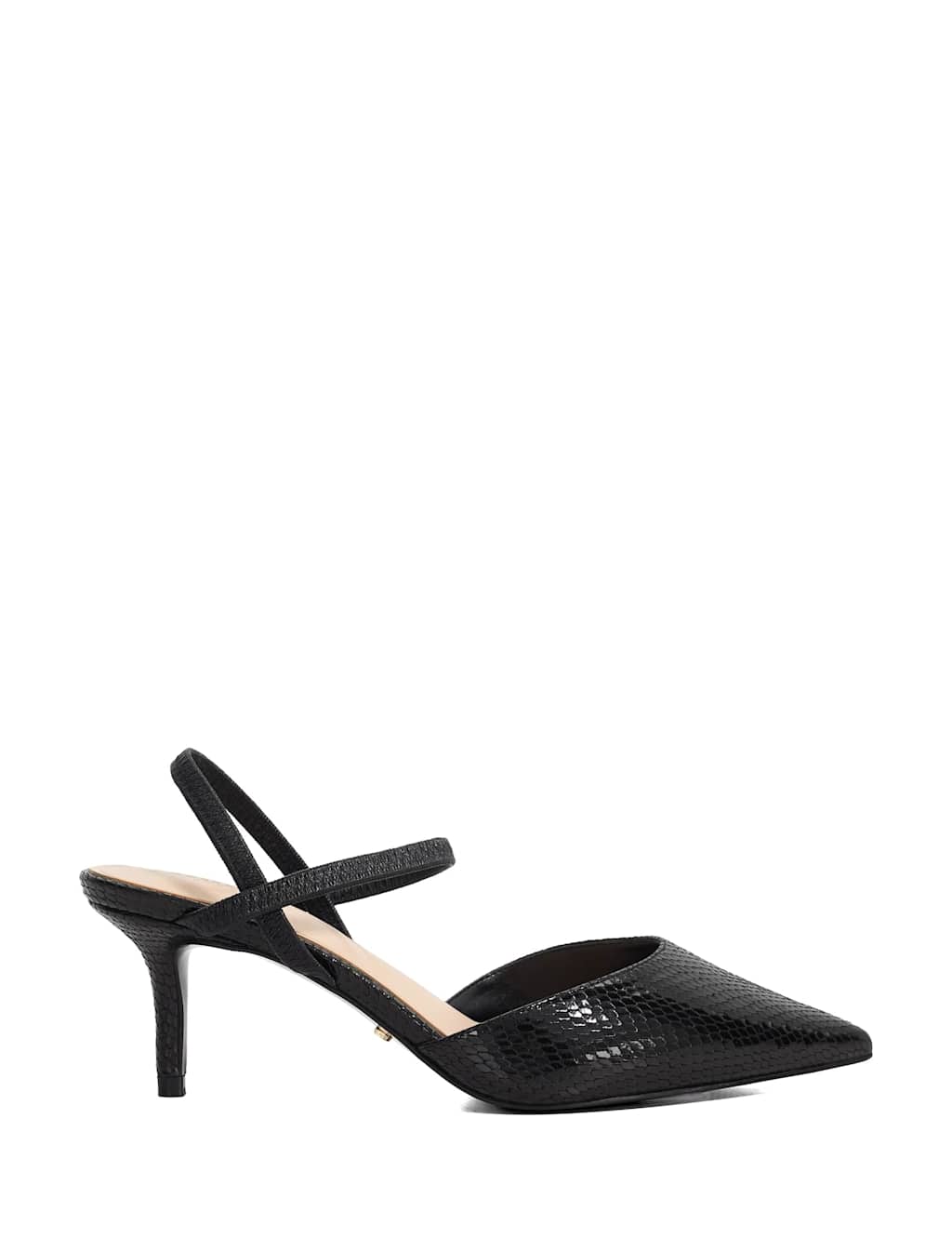 Dune London Wide Fit Leather Ankle Strap Court Shoes Black